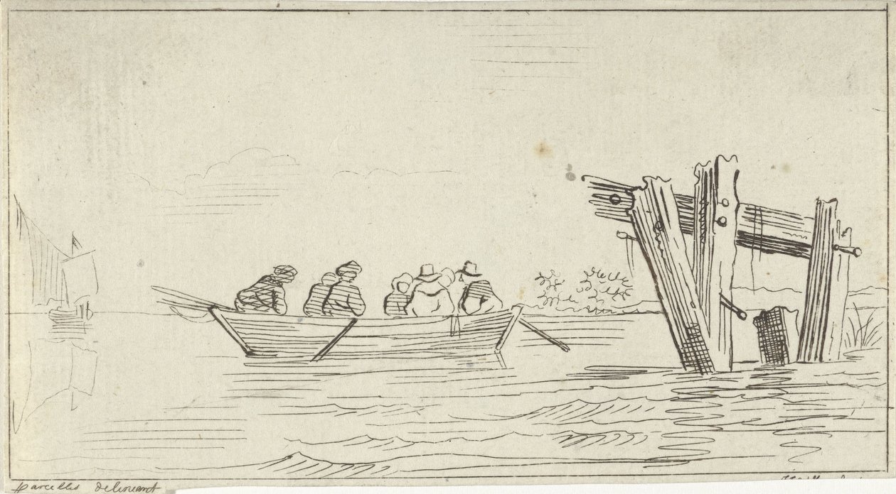 Roddbåt med figurer på en flod av Jan Izaak van Mansvelt