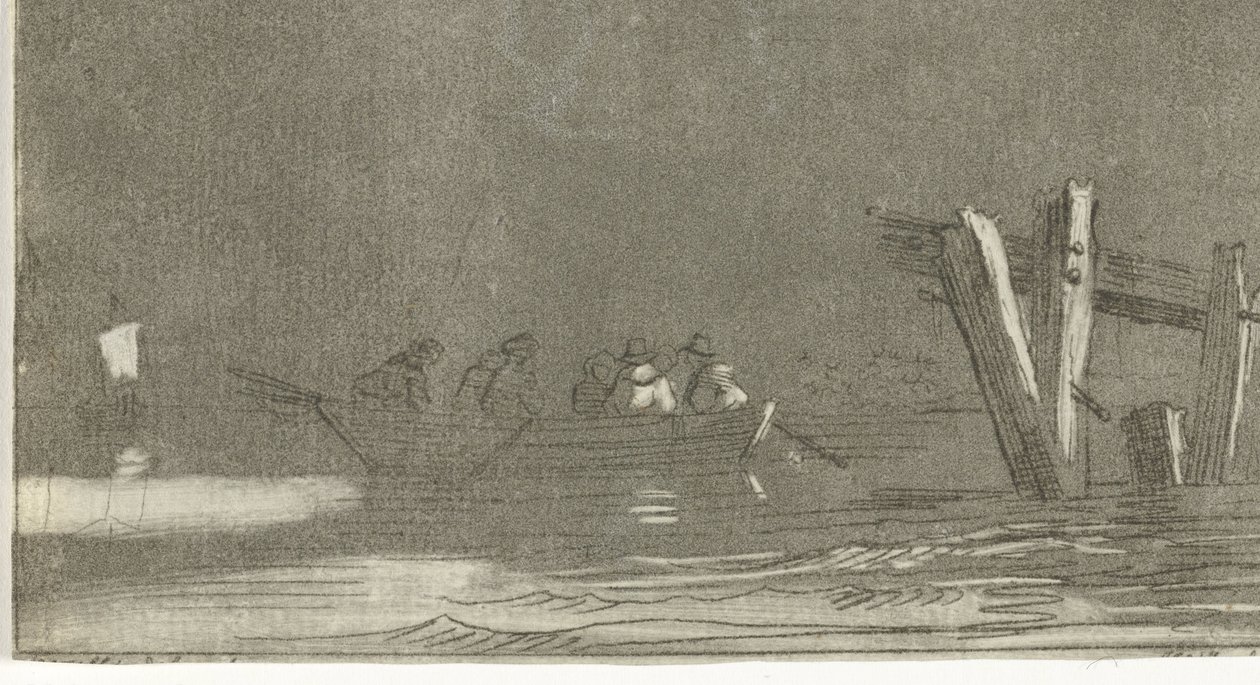 Roddbåt med figurer på en flod av Jan Izaak van Mansvelt