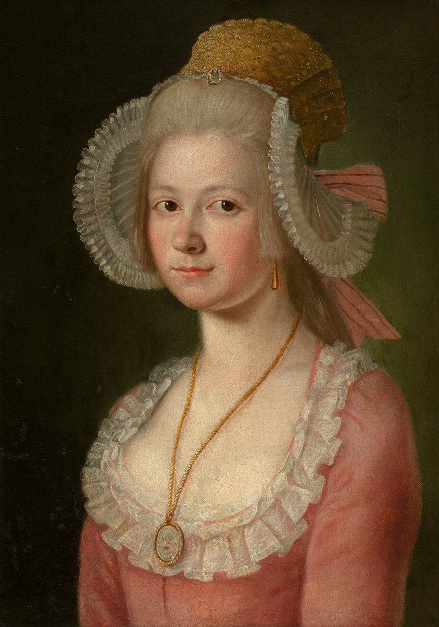 Porträtt av en dam med en motorhuv, 1785 av Jan Jahn