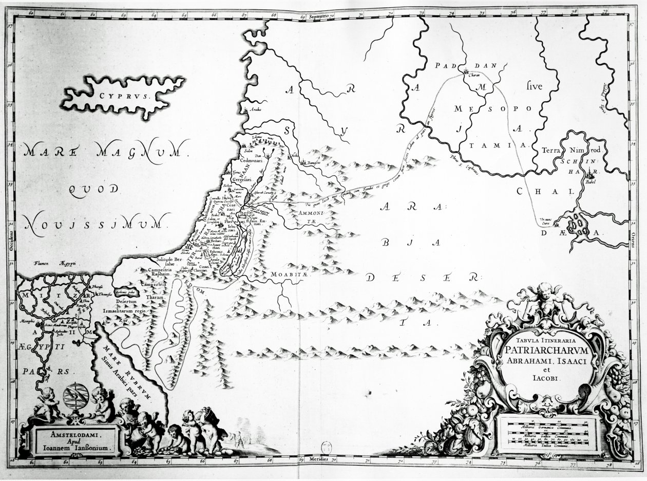 Karta över Abrahams, Isaks och Jakobs resor, 1652 av Jan Janssonius