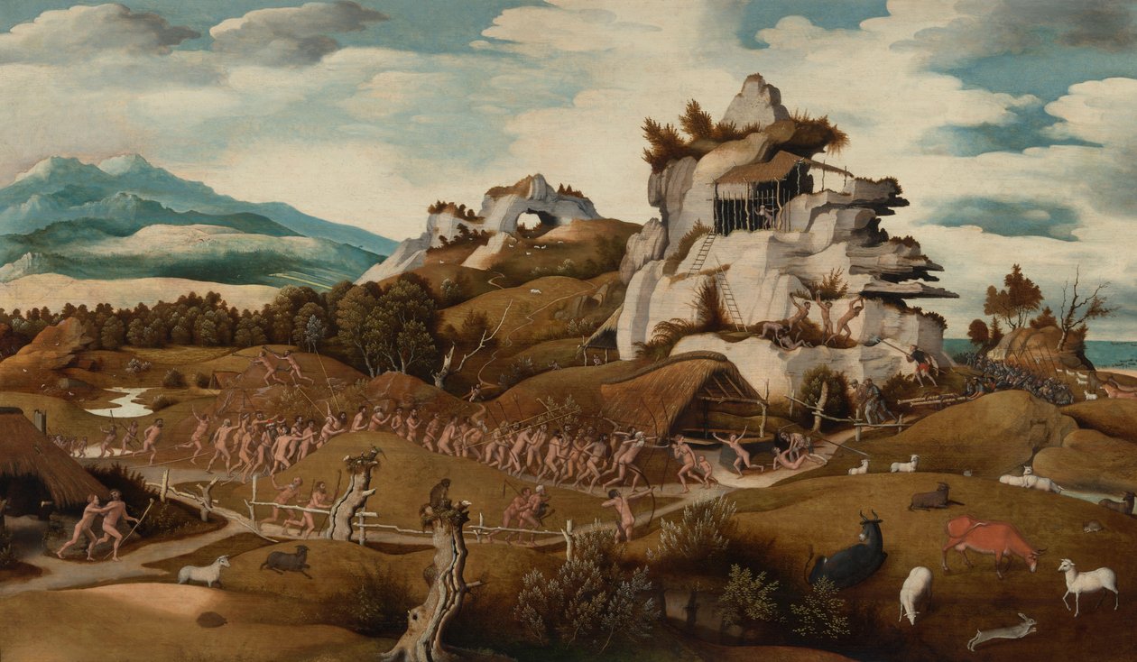Landskap med ett avsnitt från Conquest of America av Jan Jansz Mostaert