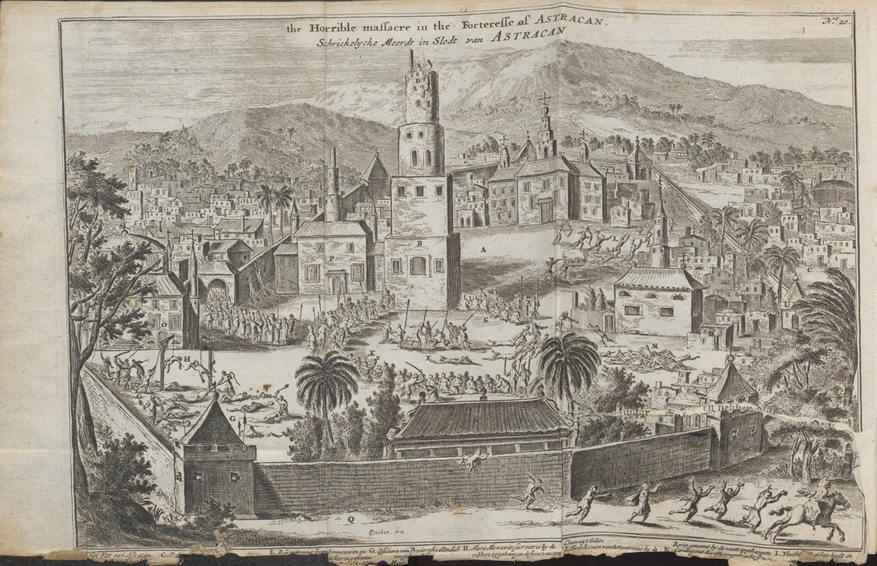 Stepan Razins upplopp i Astrakhan Från: Three Remarkable Voyages, 1675 av Jan Jansz. Struys