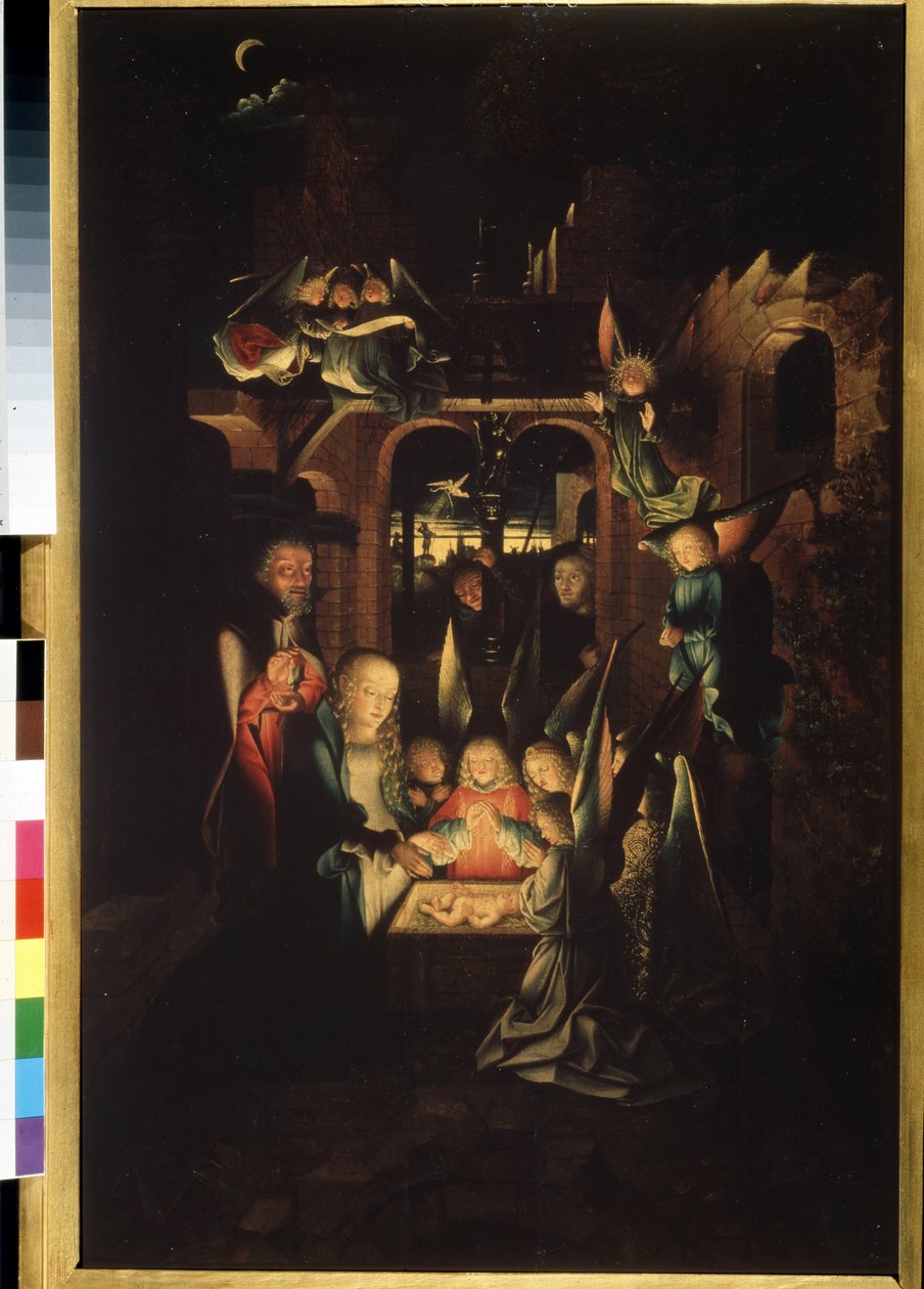 ""The Nativity"" (The Nativity of Christ (The Holy Night)) Målning av Jan Joest (cirka 1460-1519) 1500-talets Pushkin Museum, Moskva av Jan Joest van Kalkar