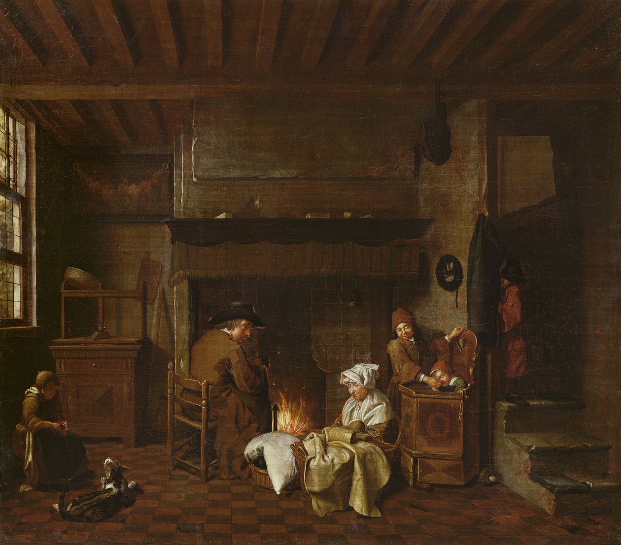 Interiörscen, bredvid skorstenen av Jan Josef the Elder Horemans