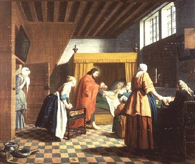Läkarens besök - Ett holländskt ordspråk: Läkaren är avbildad som Kristus (en av en uppsättning om fyra) av Jan Josef the Elder Horemans