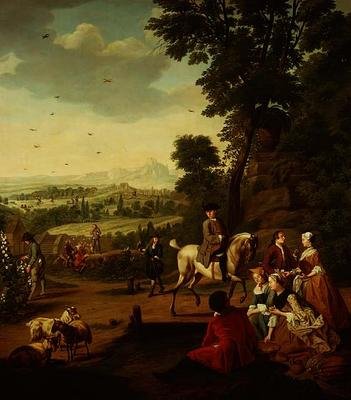 En elegant hawkingfest som vilar i en park av Jan Josef the Younger Horemans
