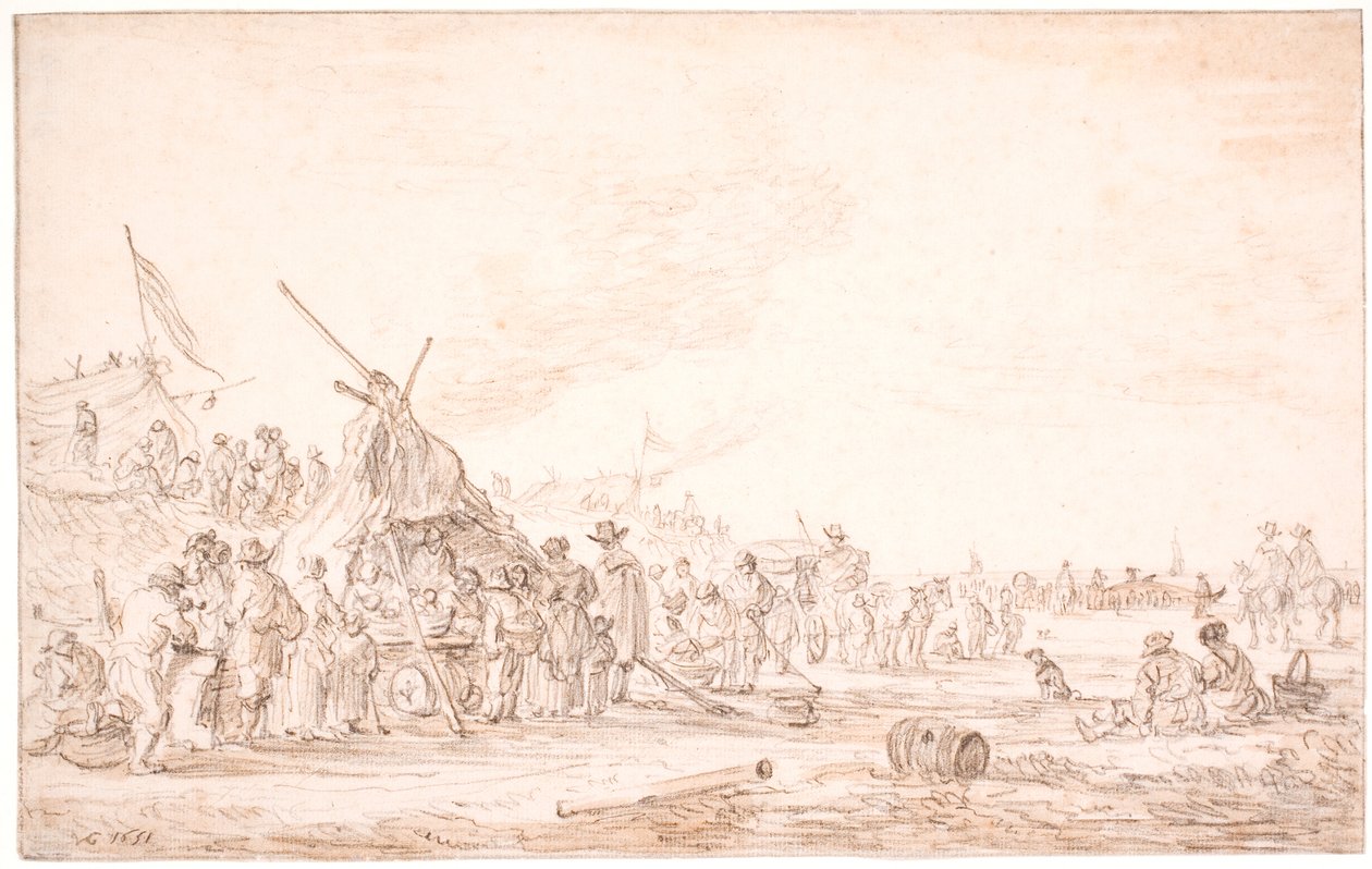 Kustlandskap med en strandad val av Jan Josefsz van Goyen