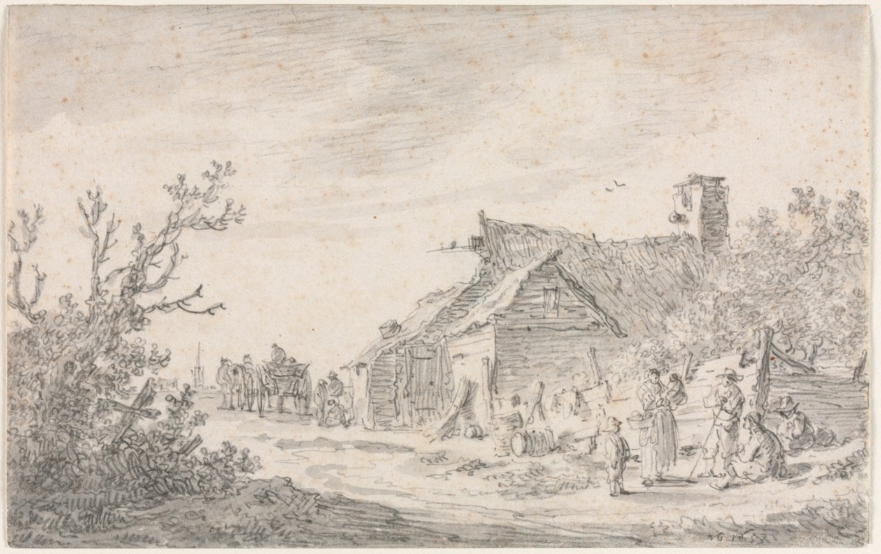 Landskap med stuga och figurer, 1653. av Jan Josephsz van Goyen