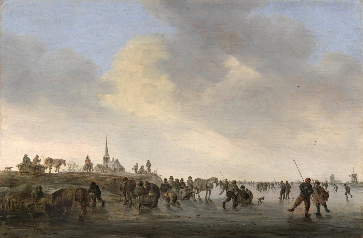 ""Le patinage sur le fleuve Merwede pres de Dordrecht en Hollande"" (skridskoåkning på Merwede nära Dordrecht) Peinture de Jan Josefsz van Goyen (1596-1656) av Jan Josephsz van Goyen