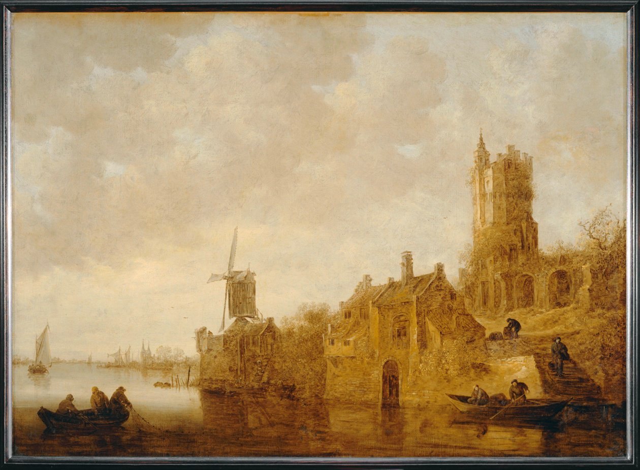 Flodlandskap med kvarnruin och chi¢teau ... av Jan Josephsz van Goyen