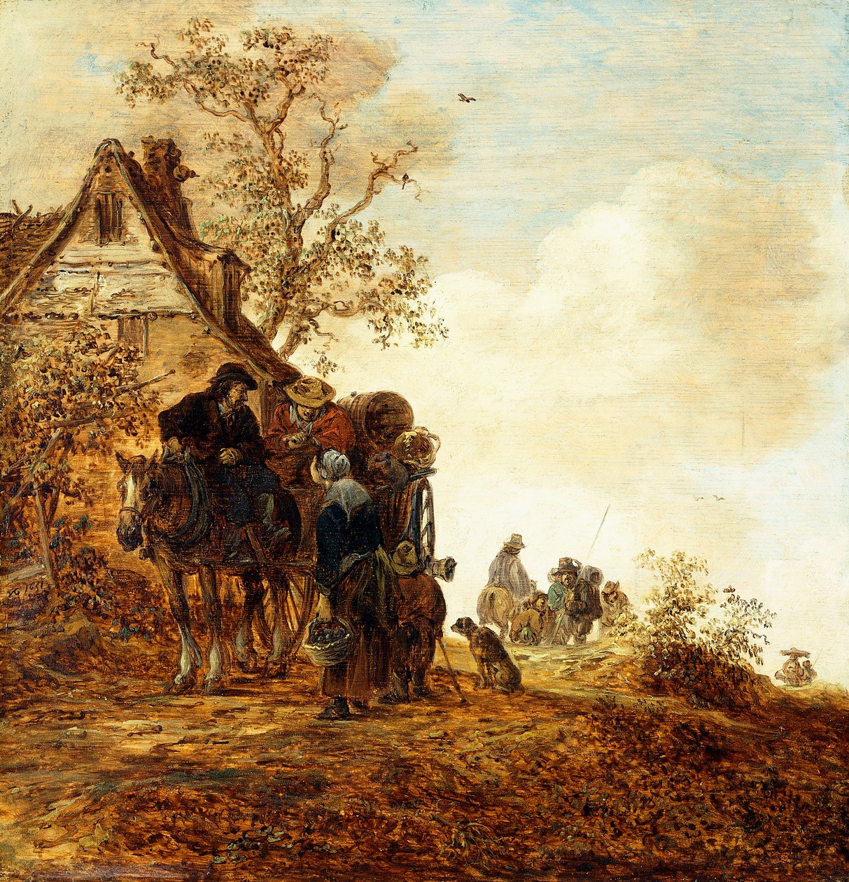Bönder i en vagn vid en stuga Jan Josephsz, 1651 av Jan Josephsz van Goyen