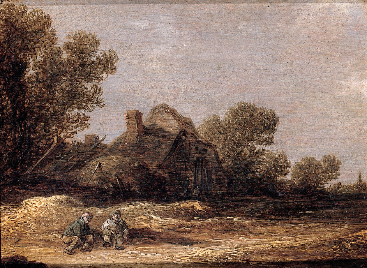 Bönder vilar på ett spår vid en gård - ett fragment av Jan Josephsz van Goyen