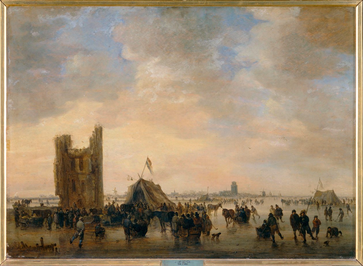 Skridskoåkning nära ruinerna av Huis te Merwede utanför Dordrecht ... av Jan Josephsz van Goyen