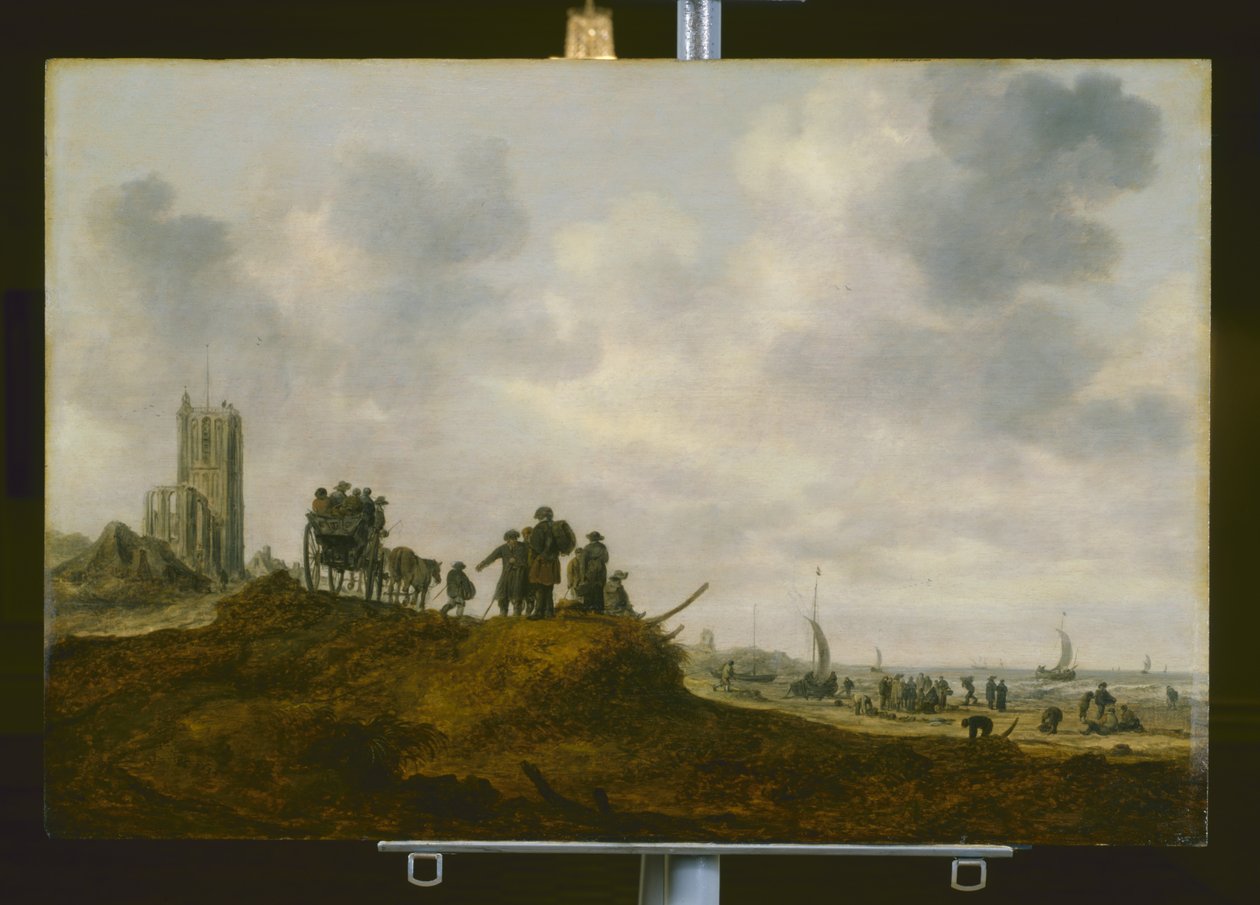 Gamla kyrkan i Egmond Aan Zee (olja på trä) av Jan Josephsz van Goyen