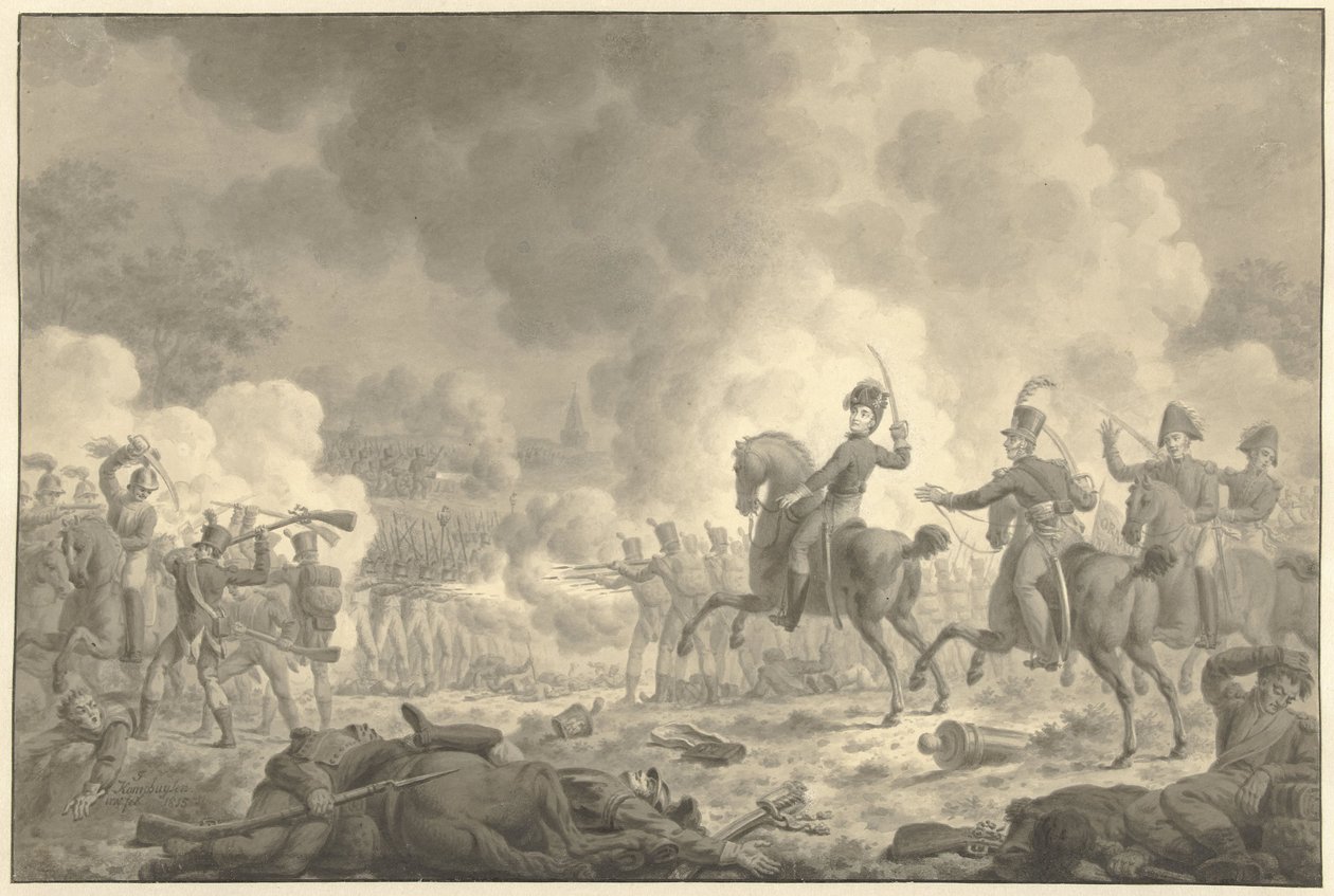Kronprins Willem Frederik George Lodewijk i slaget vid Waterloo och Fleurus av Jan Kamphuijsen (signed by artist)