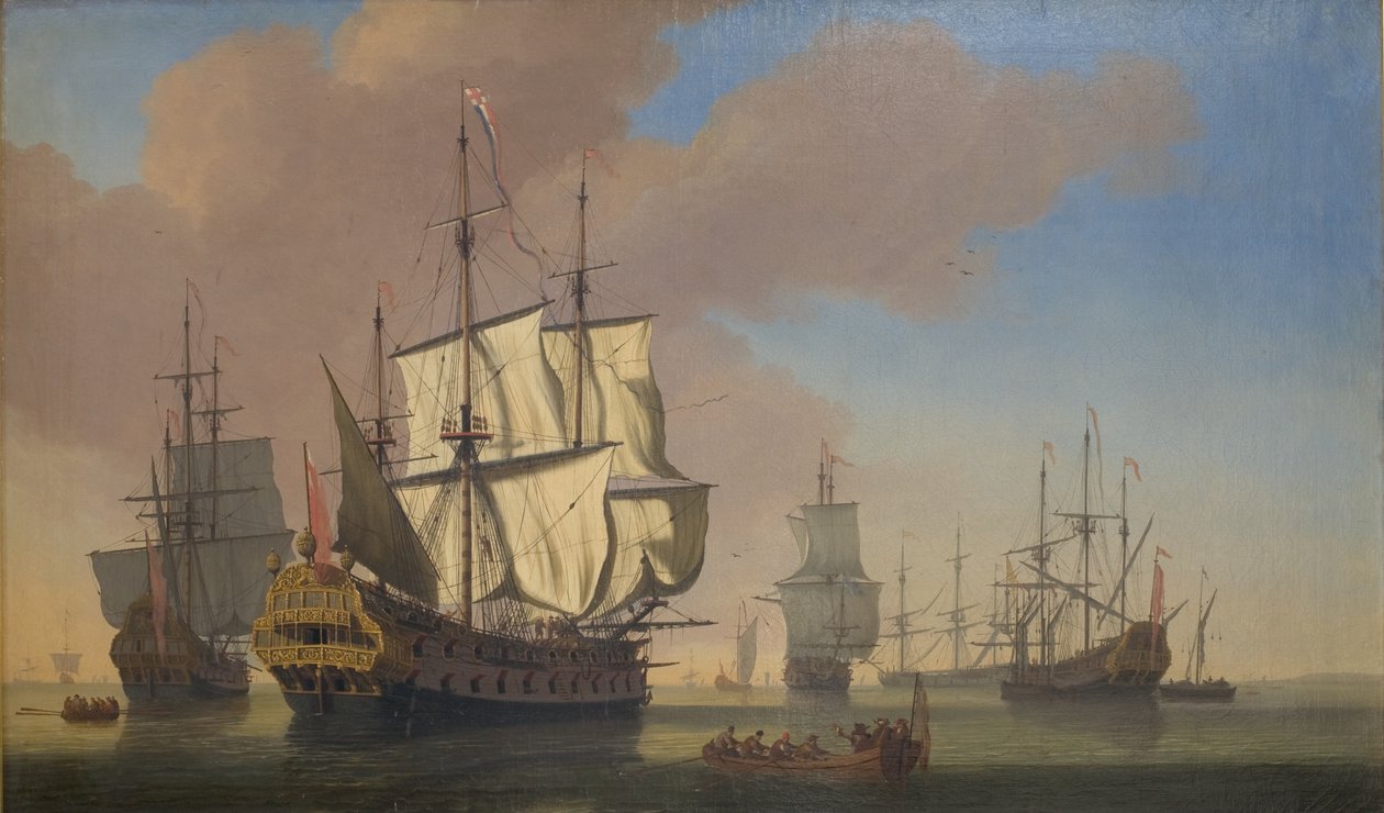 Engelska krigsskepp i en väggård i lugnt väder av Jan Karel Donatus van Beecq
