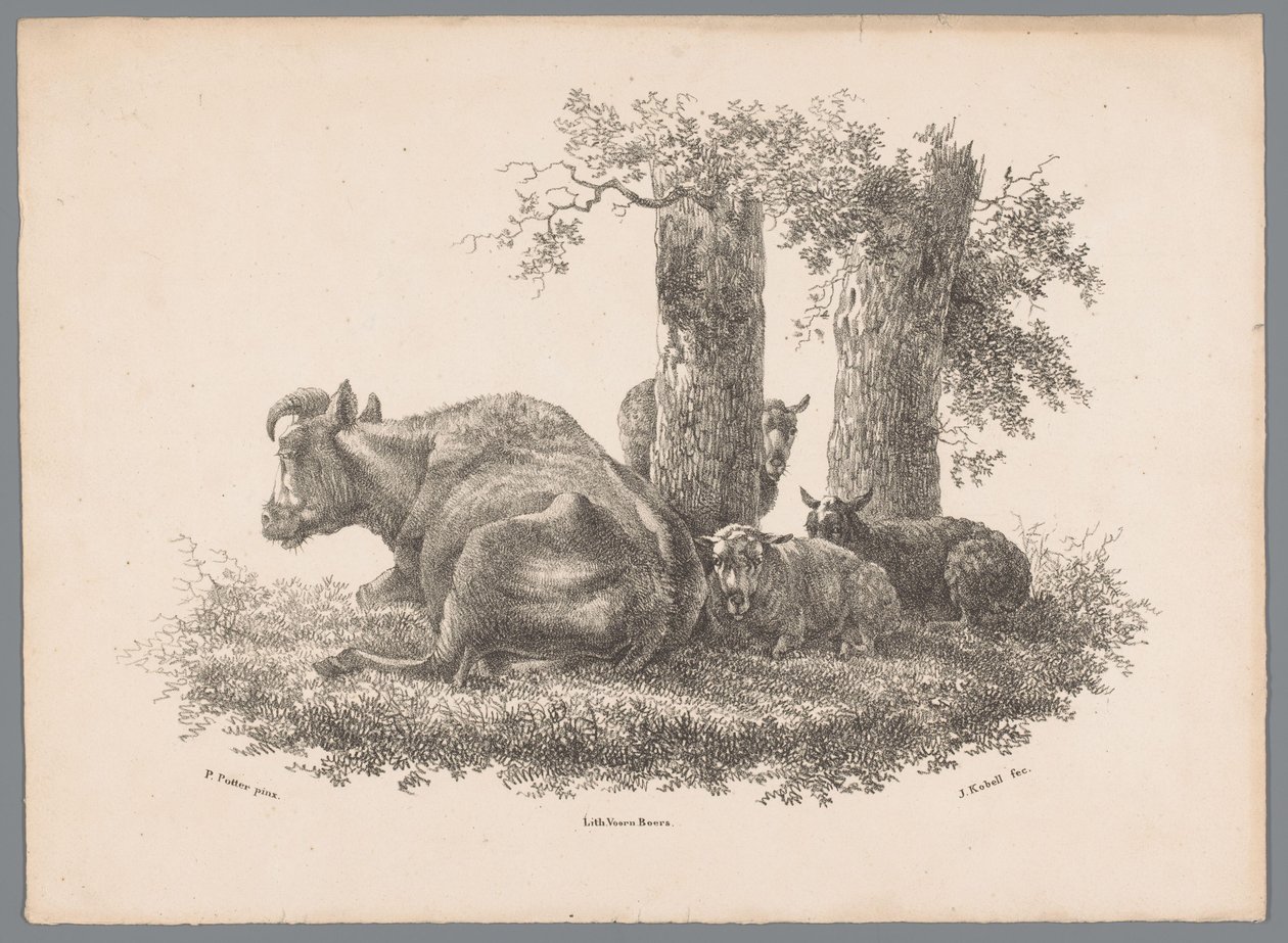 En ko och tre får Beesten Studien av J. Kobell efter Paul Potter Nr. 1 (serietitel) av Jan Kobell (III)