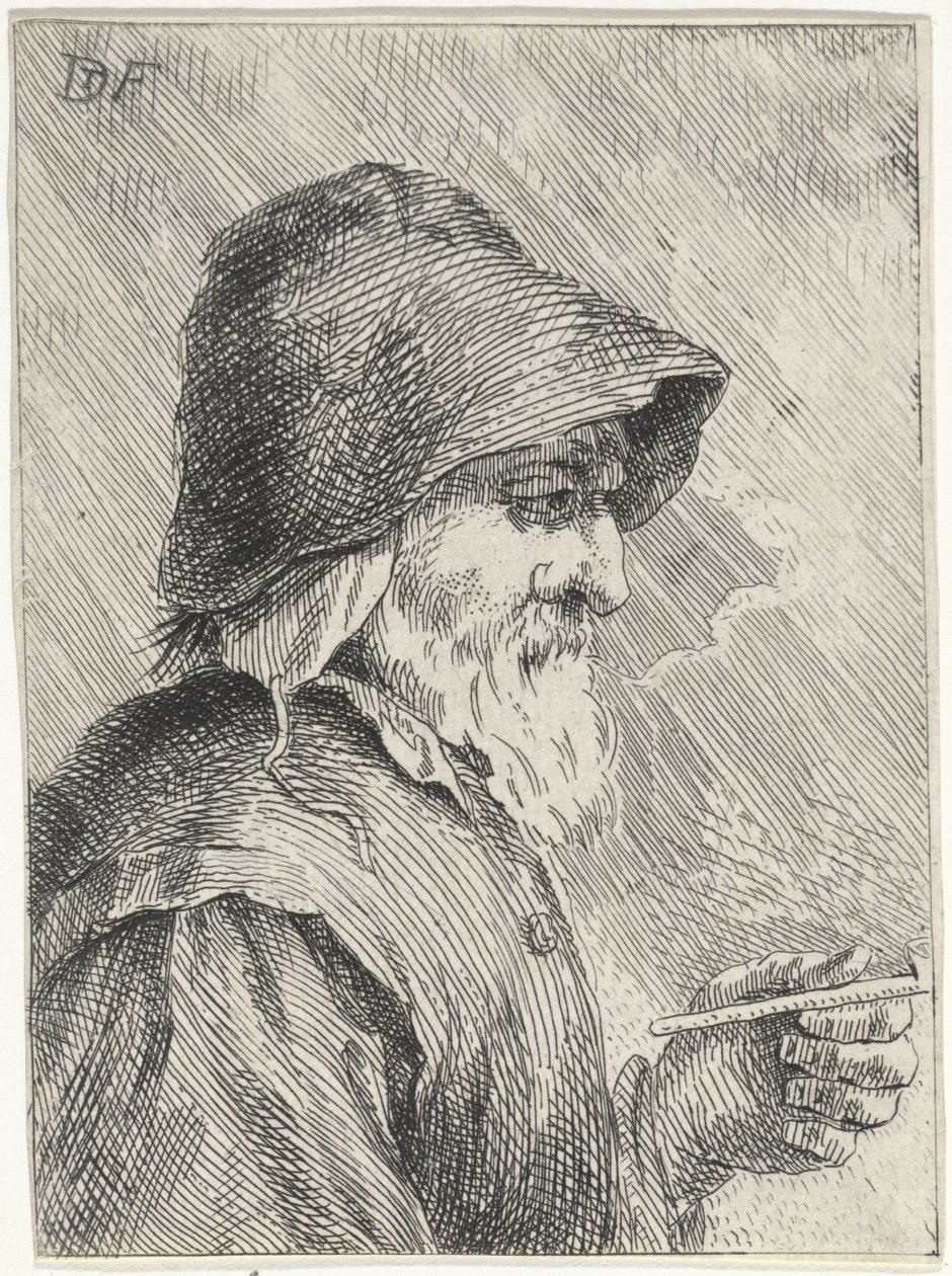 Gammal man med skägg och en pipa i handen av Jan Lauwryn Krafft (I) (attributed to)