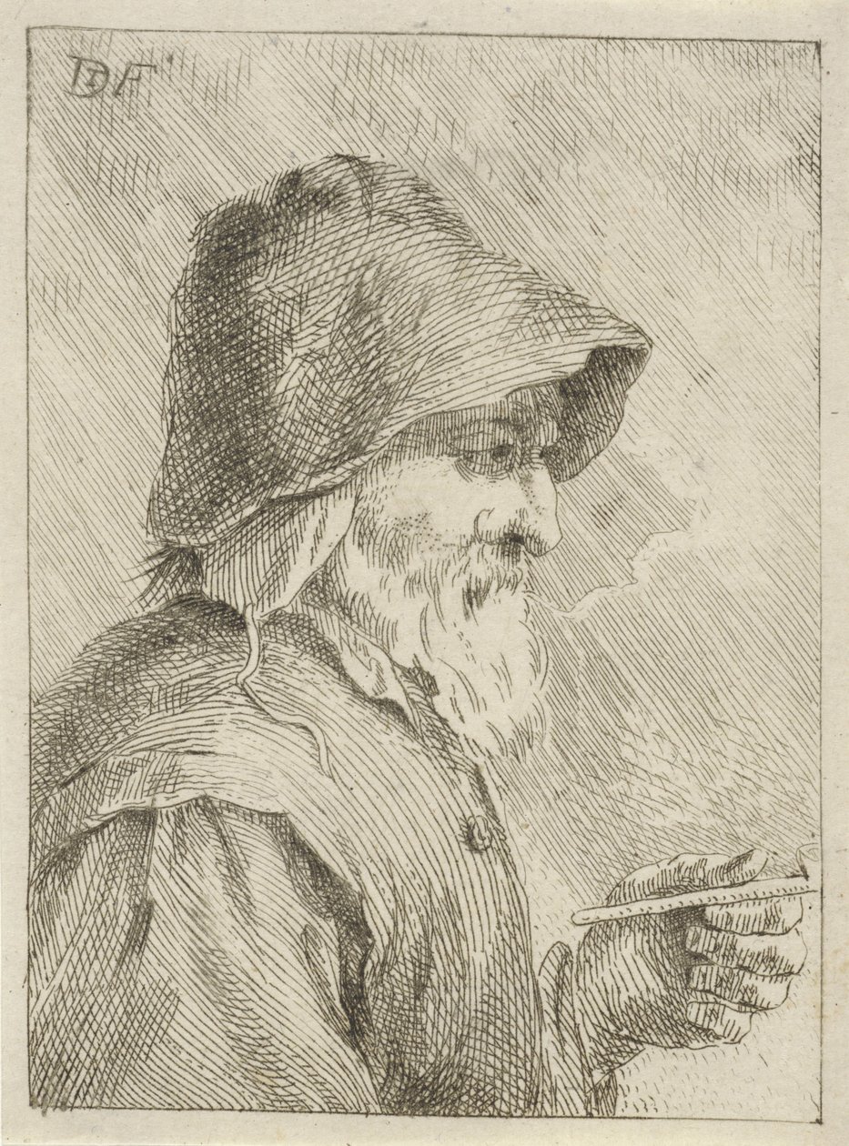 Gammal man med skägg och en pipa i handen av Jan Lauwryn Krafft (I) (attributed to)
