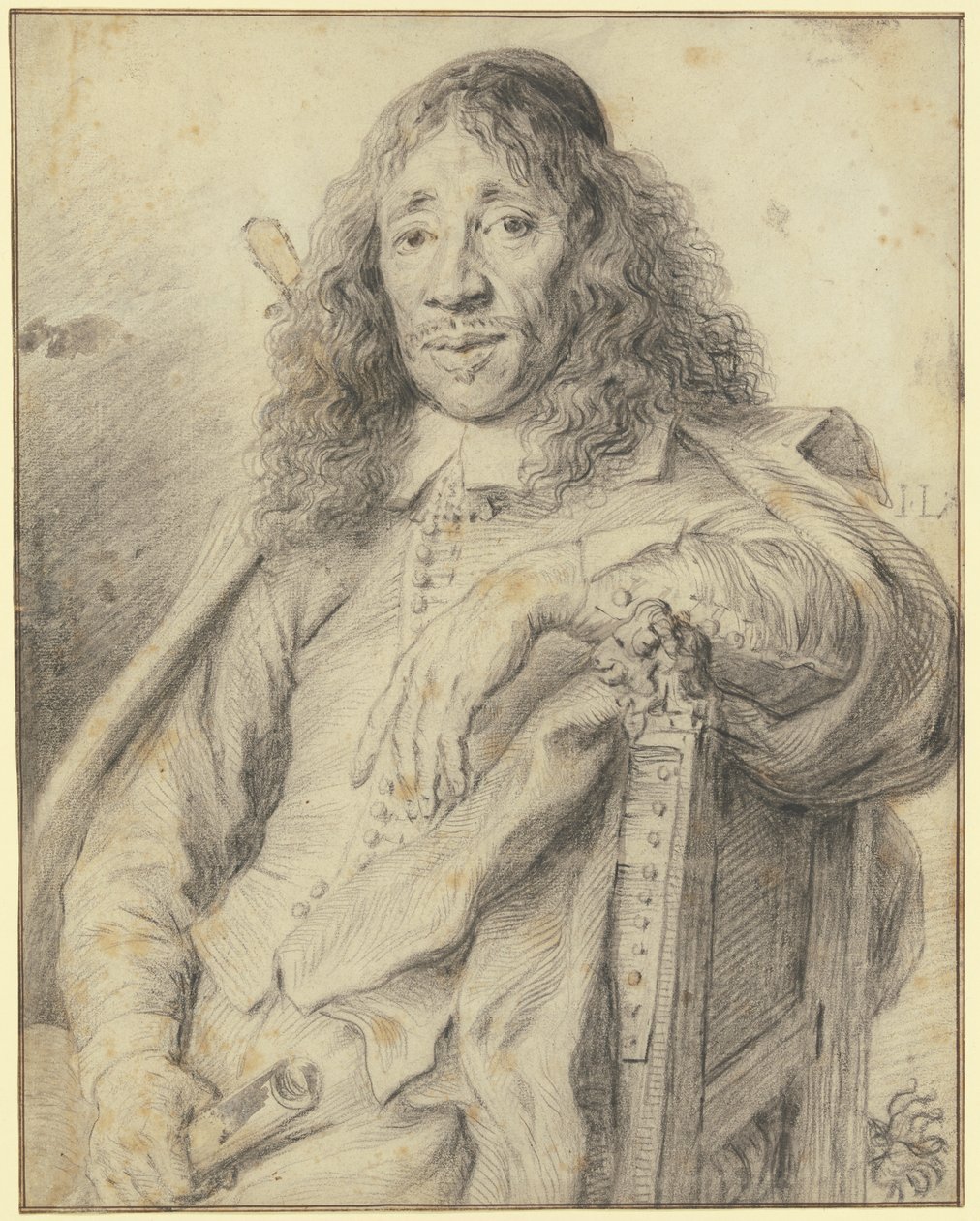 Poeten Jan Vos sitter i en fåtölj och blickar åt vänster av Jan Lievens