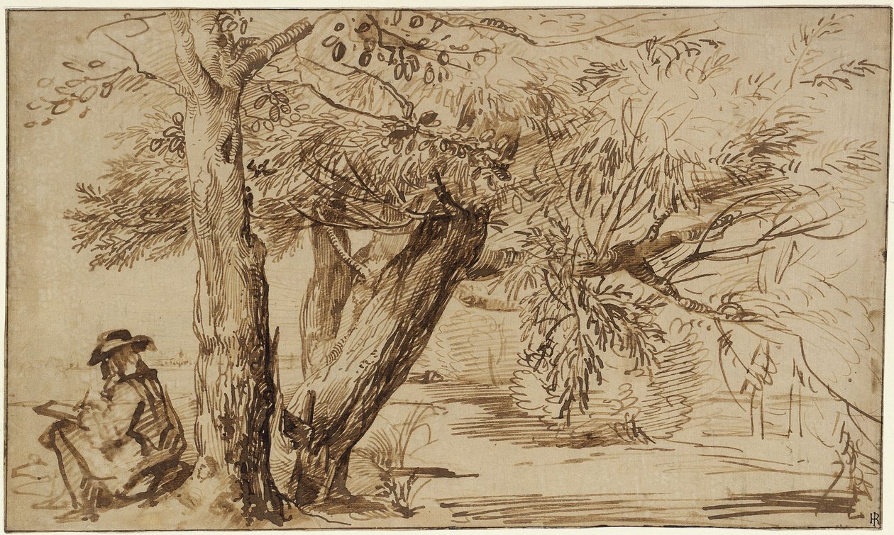 Landskap med en tecknare i skogsbrynet av Jan Lievens