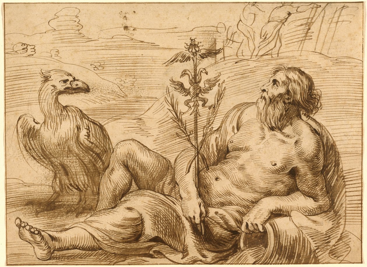 Flodguden med en örn av Jan Lievens