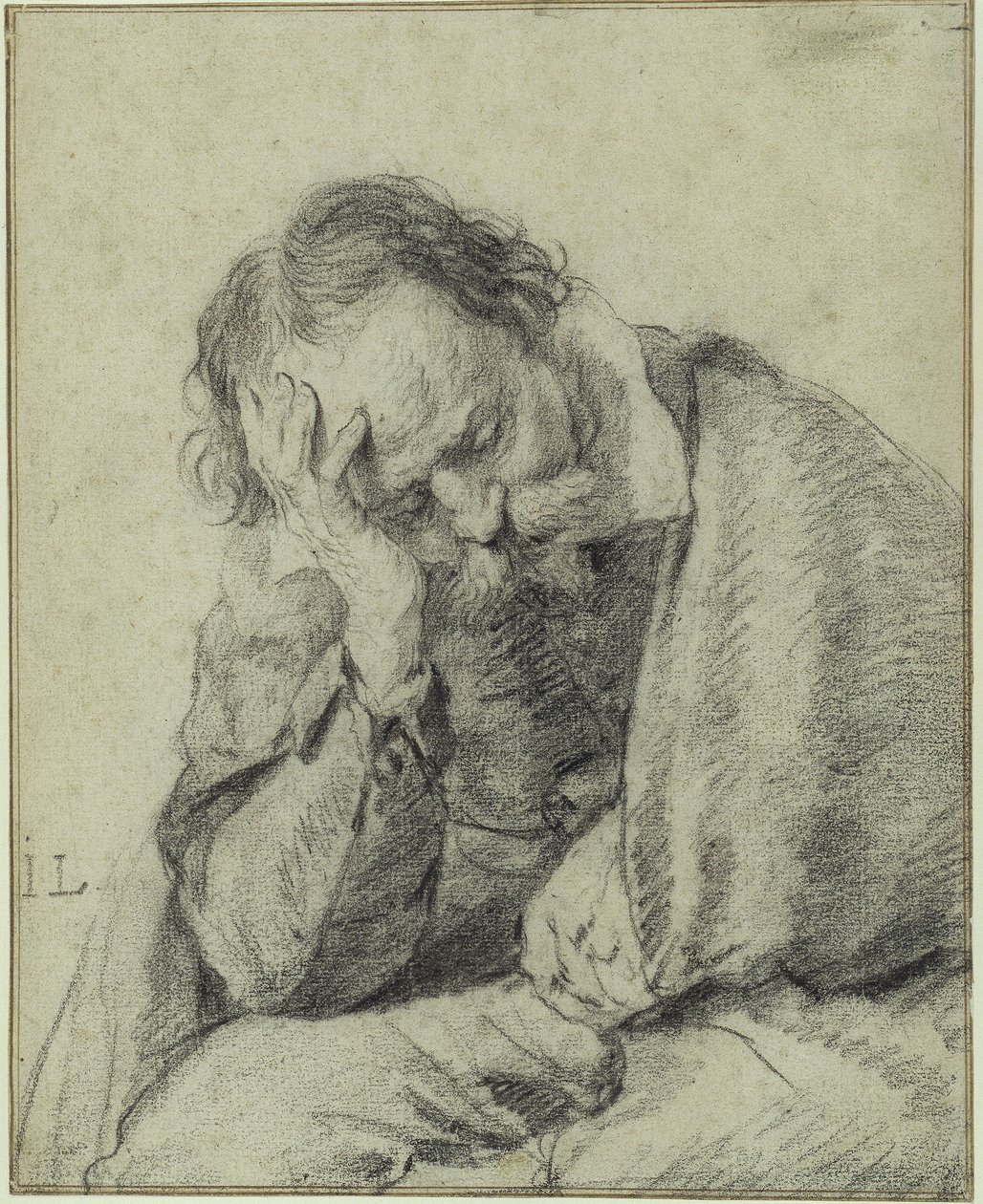 Studie av en man som stöder huvudet i sin högra hand av Jan Lievens