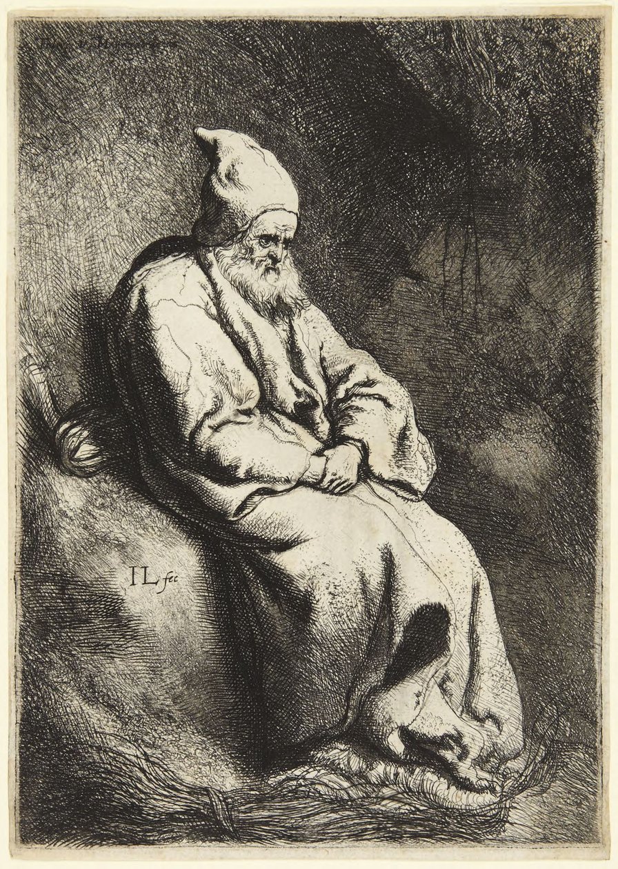 Eremiten (Bartsch 6; Hollstein 17. Mellan VII och VIII, ej registrerad) av Jan Lievens