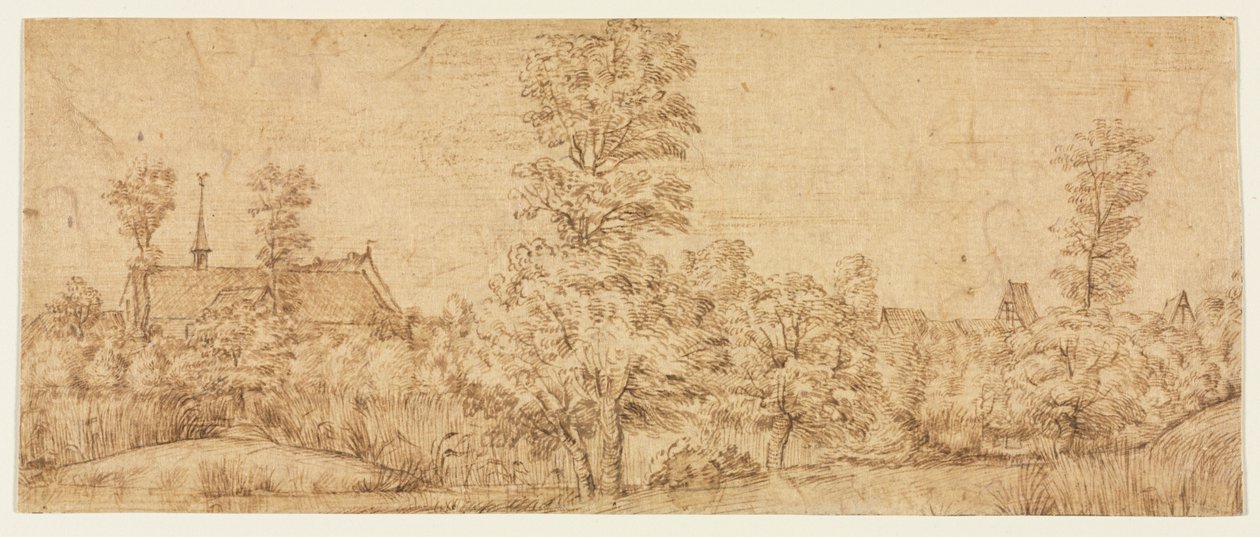 Träd framför en by av Jan Lievens
