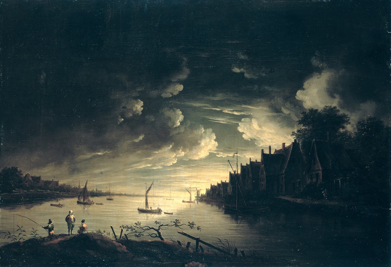 River Landscape by Moonlight,  av Jan Ludewick de Wouters