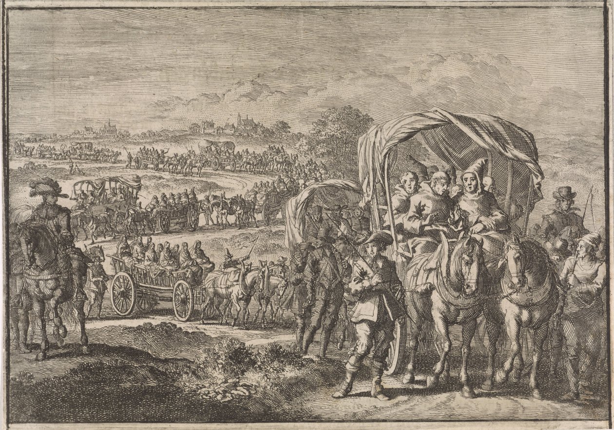 Munkar från Nord-Brabant flyr till Antwerpen 1637 av Jan Luyken (attributed to)
