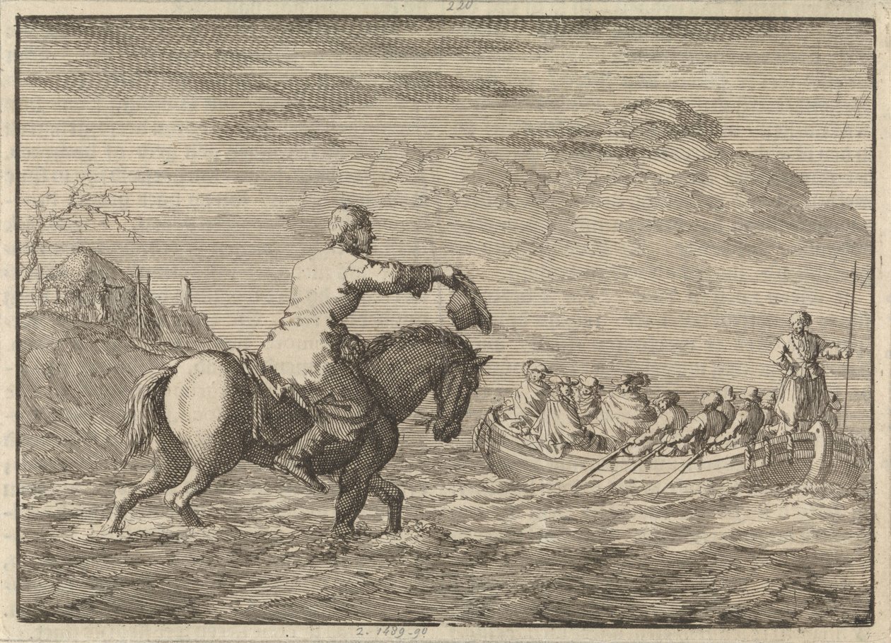 William III:s ankomst till Oranjepolder i en roddpråm, 1691 av Jan Luyken