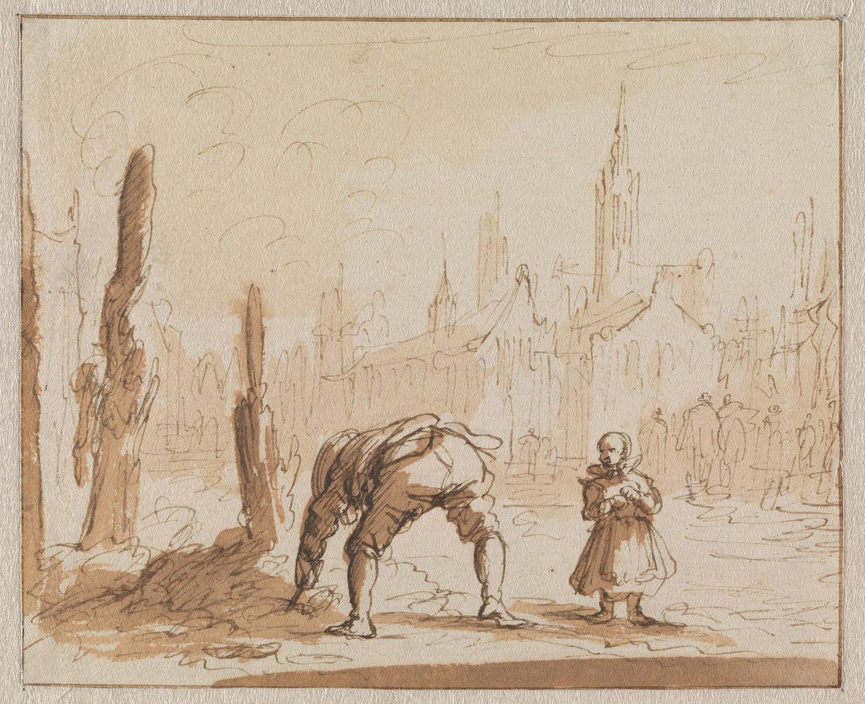 Adriaen Wens söker i askan efter munskruven som hade anbringats på hans mor i Antwerpen 1573 av Jan Luyken