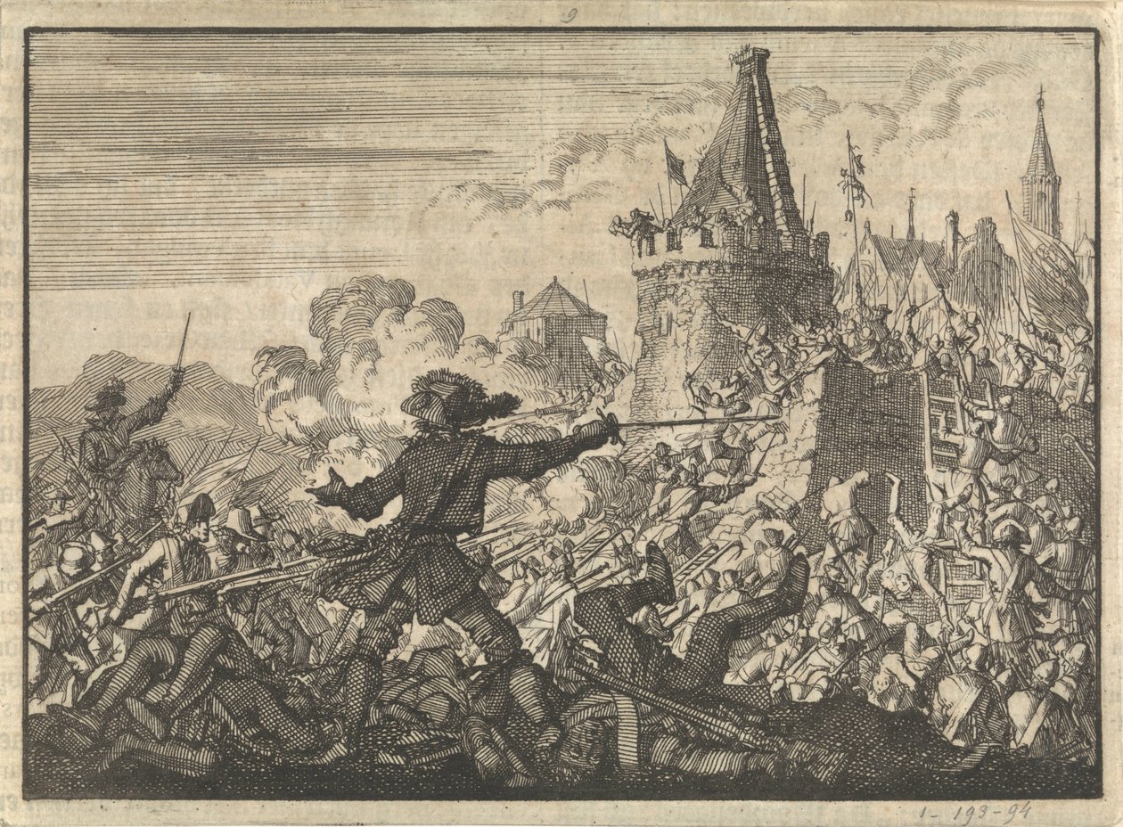 Avslagen stormning av Livrons murar, försvarad av hugenotterna, 1574 av Jan Luyken