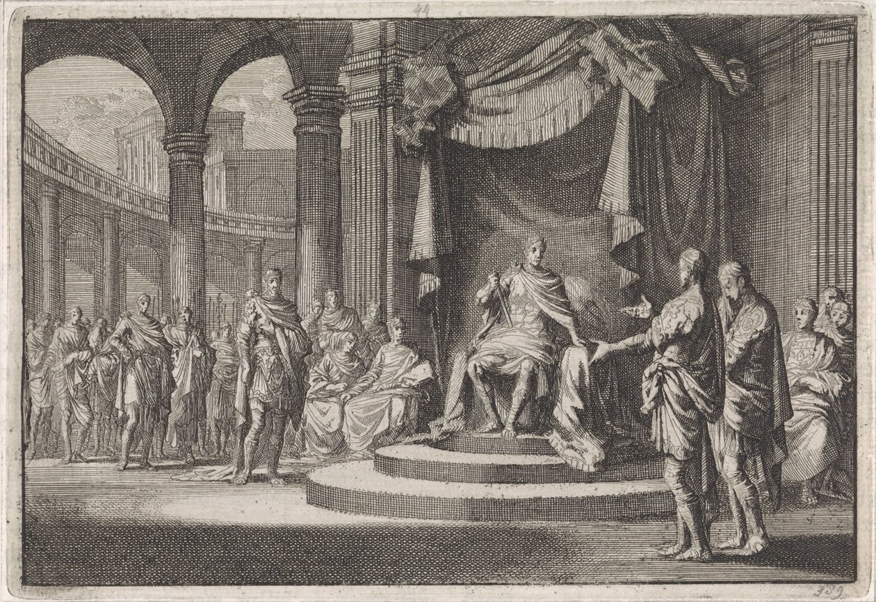 Alexander och Aristobulos försvarar sig inför kejsar Augustus av Jan Luyken