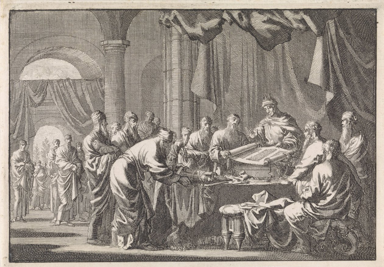 Samling av de 72 lagens översättare på order av kung Ptolemaios Philadelphus av Jan Luyken