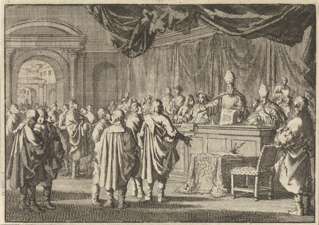 Reformerad i Ungern inför en domstol av biskopar och andra romanister, 1670 av Jan Luyken