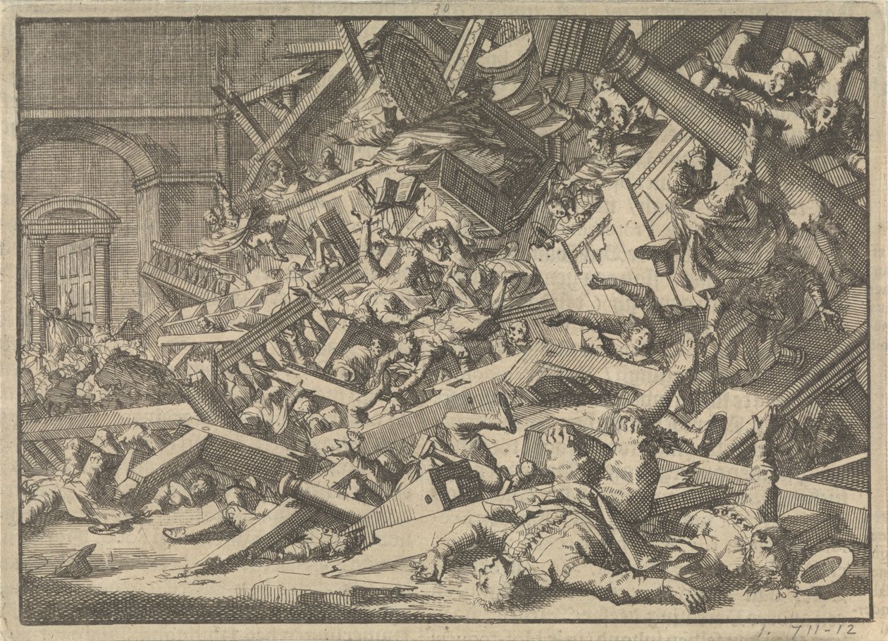 Kollapserat galleri under en katolsk gudstjänst i det spanska sändebudets hus i London, 1623 av Jan Luyken
