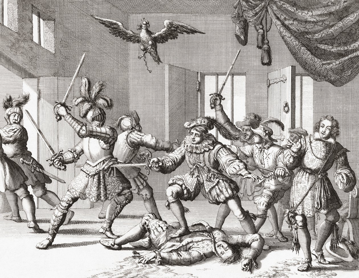 John och Alexander Ruthven, försöker kidnappa eller döda James VI av Skottland av Jan Luyken