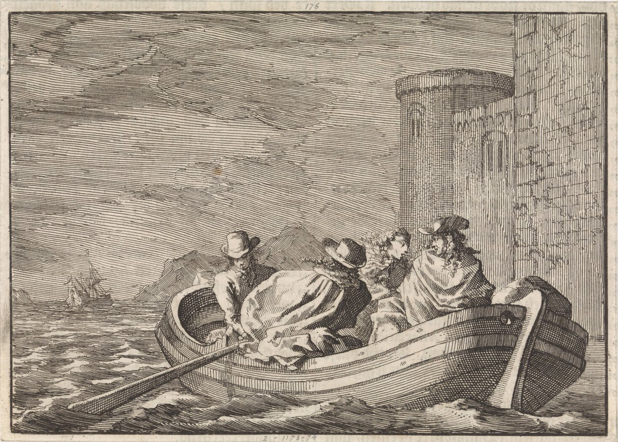 Kung James II flyr om natten i en roddbåt, 1688 av Jan Luyken
