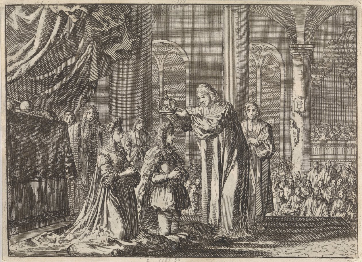 Kröning av William III och Mary II Stuart av ärkebiskopen av Canterbury, 1689 av Jan Luyken