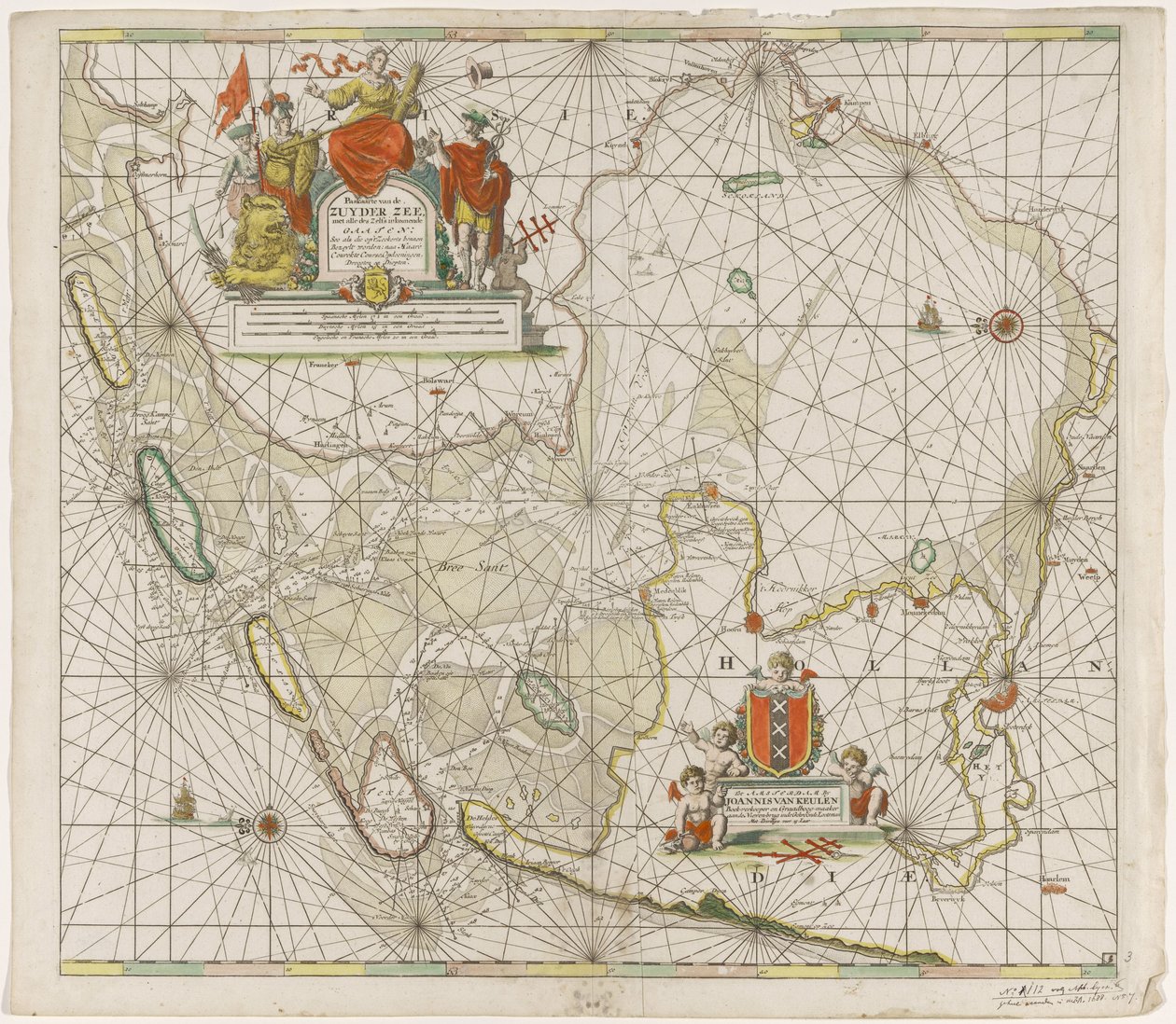 Karta över Zuiderzee och Waddenzee Paskaarte of the Zuyder Zee (titel på objekt) av Jan Luyken