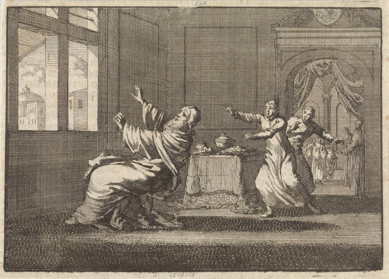 Påven Innocentius XII faller baklänges från Quirinalens fönster kort efter valet, 1691 av Jan Luyken