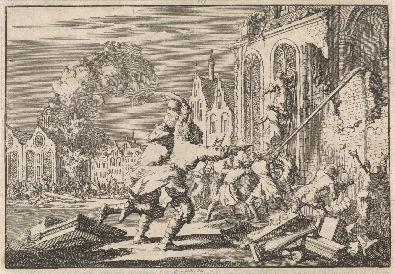 Förstörelse av katolska kapell i London, 1688 av Jan Luyken