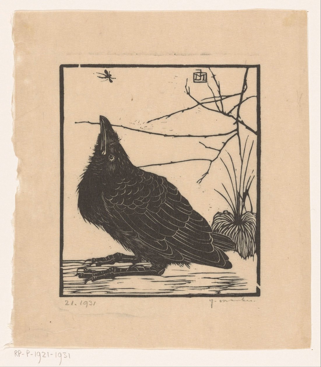 Kråka, tittar upp på myggan av Jan Mankes (signed by artist)