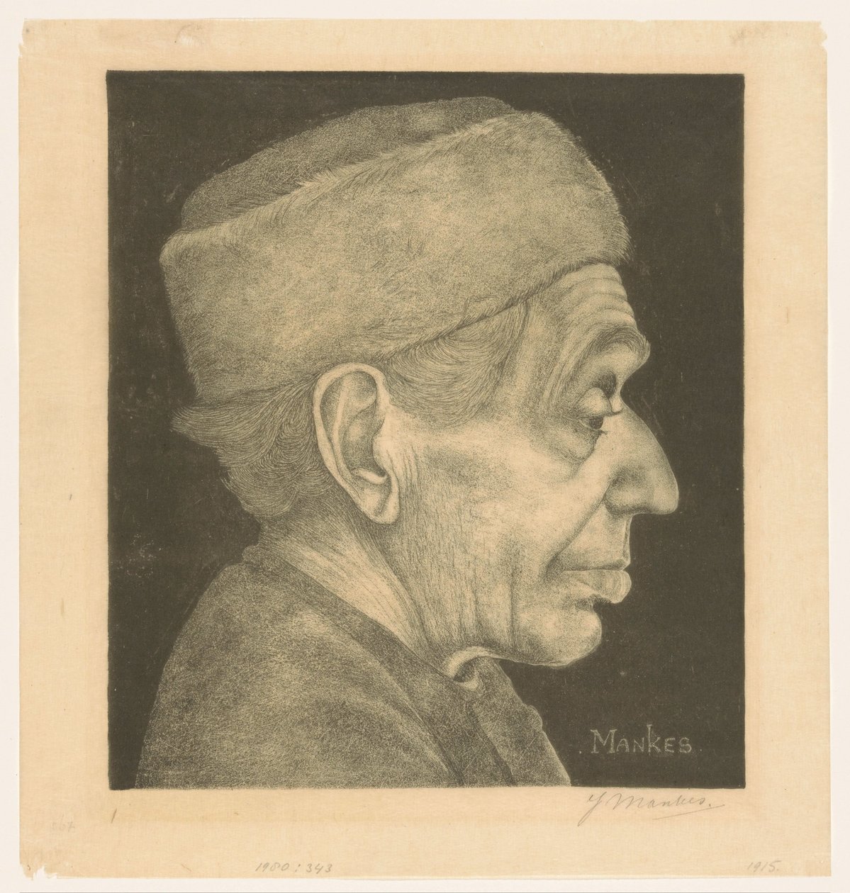 Porträtt av Douwe med hatt av Jan Mankes (signed by artist)