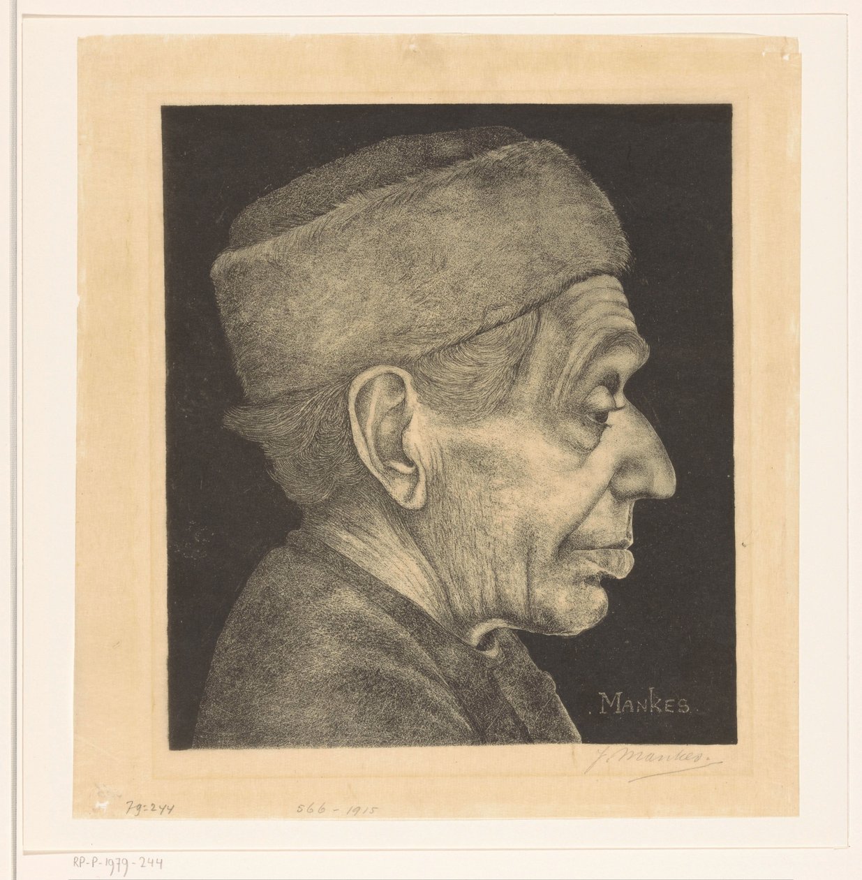 Porträtt av Douwe med hatt av Jan Mankes (signed by artist)