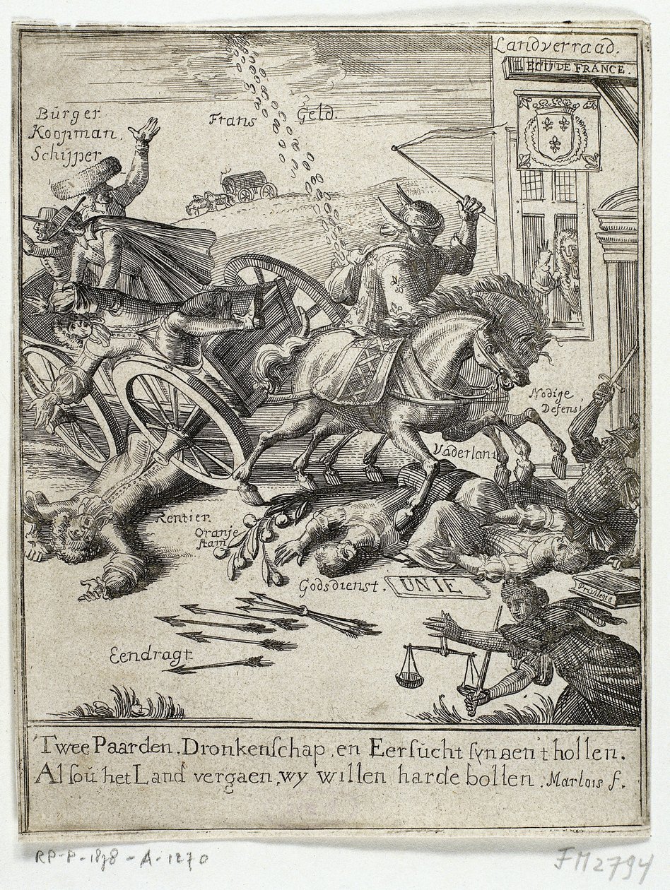 Tecknad serie som skildrar Amsterdams påstådda fransksinnade, 1690 av Jan Marlois