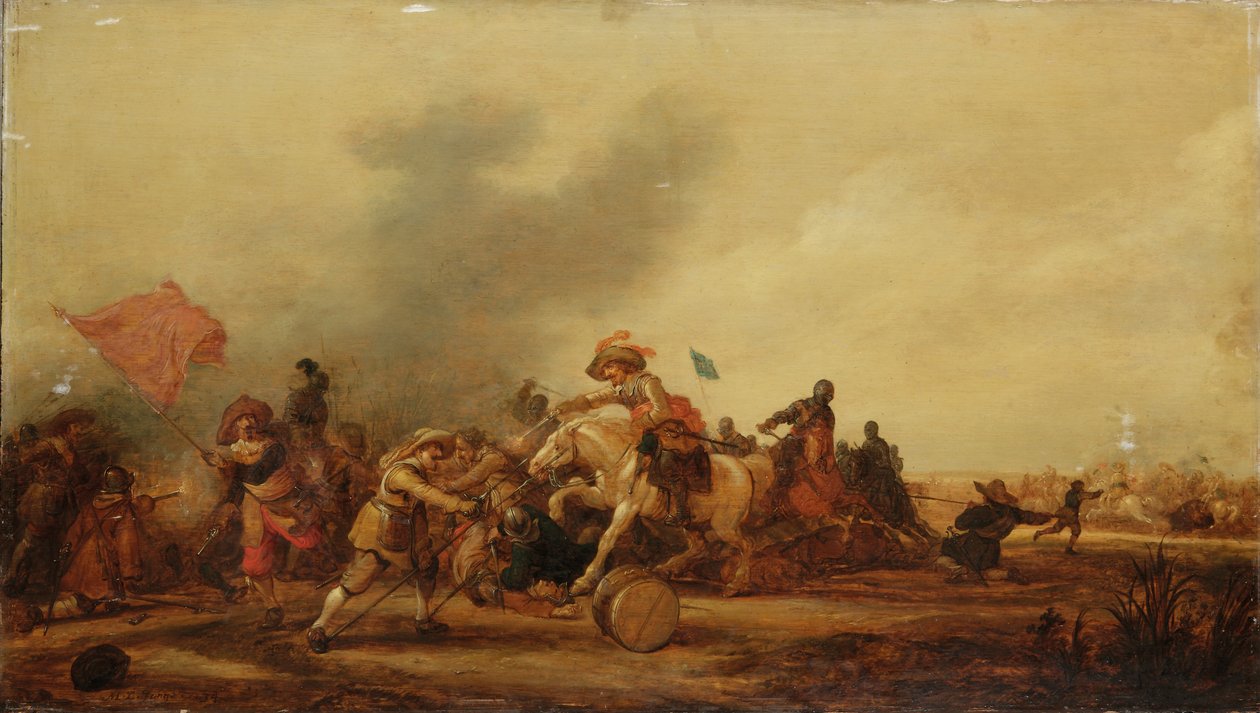 En förlovning mellan kavalleri och fotsoldater, 1634 av Jan Martszen de Jonge