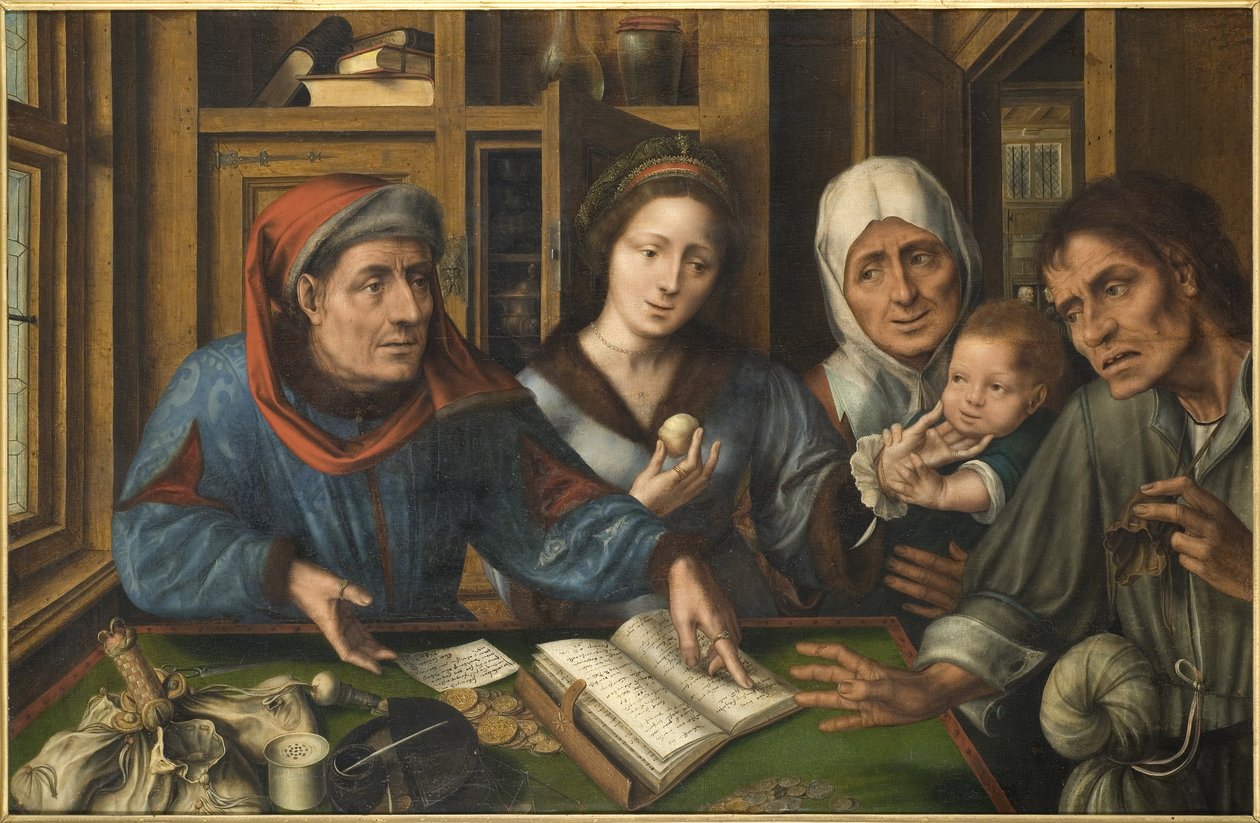 Betalningen av tiondet (skatteindrivaren) - Tiondet, av Massys (Matsys), Jan (1510-1575). olja på trä av Jan Massys
